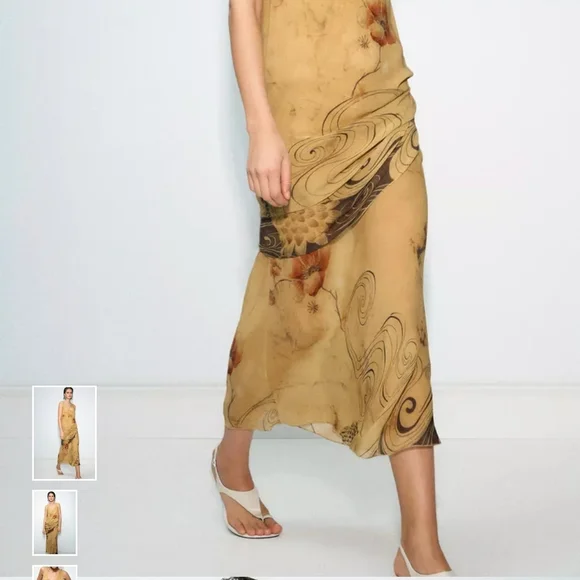 Zara Tan Floral Maxi Dress - Picture 6 of 16